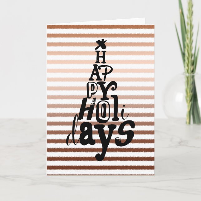 Gold Bronze Ombre Stripes Christmas Holiday Card (Front)