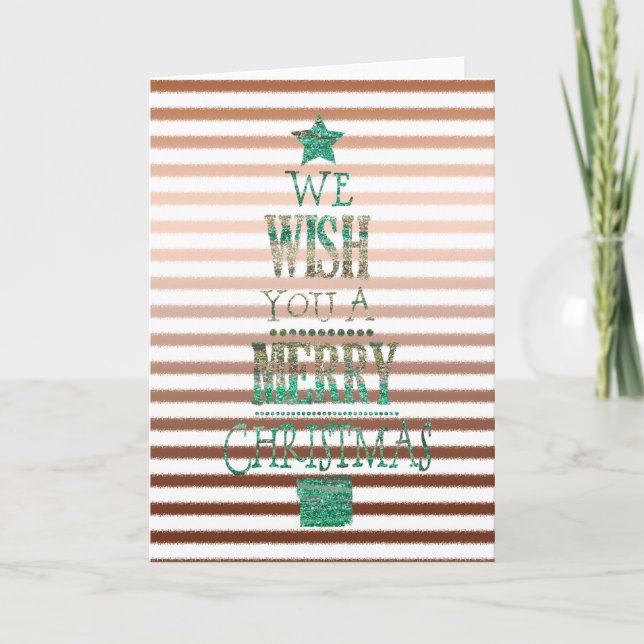 Gold Bronze Ombre Stripes Christmas Holiday Card (Front)