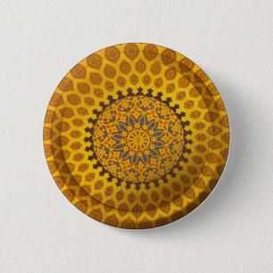Gold Bronze Persian Motif 6 Cm Round Badge
