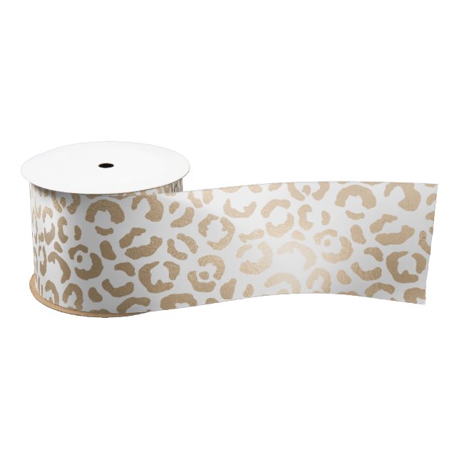 Gold Bronze White Glam Leopard Print  Satin Ribbon (Spool)