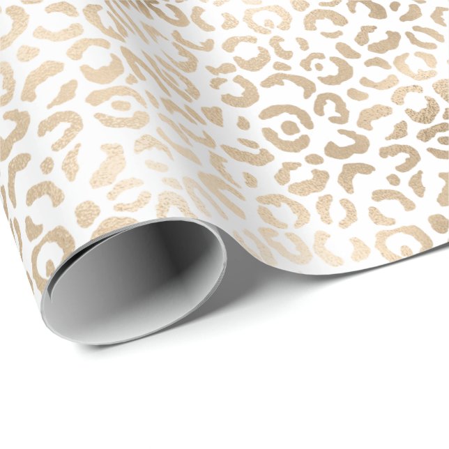 Gold Bronze White Glam Leopard Print Wrapping Paper (Roll Corner)