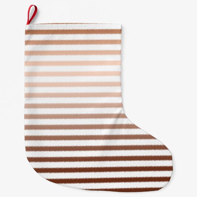 Gold Bronze White Ombre Stripes Large Christmas Stocking (Front)