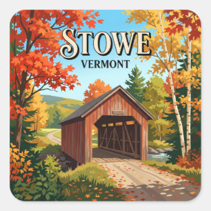 Gold Brook Covered Bridge Stowe Vermont Square Sticker