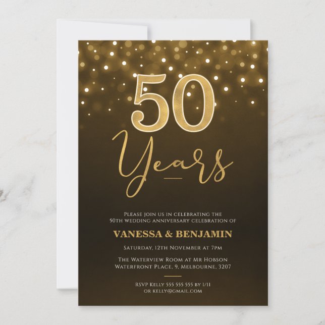 Gold Brown 50 years 50th Wedding Anniversary Invitation (Front)