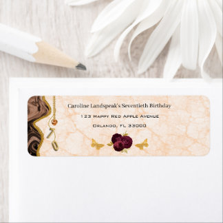 Gold Brown Agate & Red Roses, 70th Birthday Return Address Label