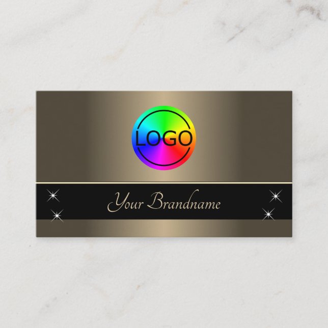 Gold Brown and Black Modern with Logo Professional Business Card (Front)