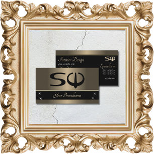 Gold Brown and Black with Initials Professional Business Card