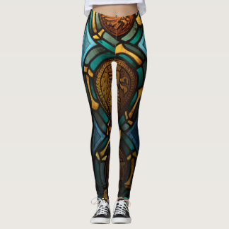 Gold, brown and blue glass pattern leggings