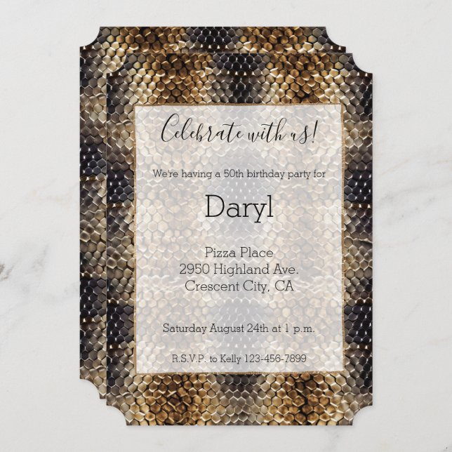 Gold Brown Black Ivory Snake Skin Invitation (Front/Back)
