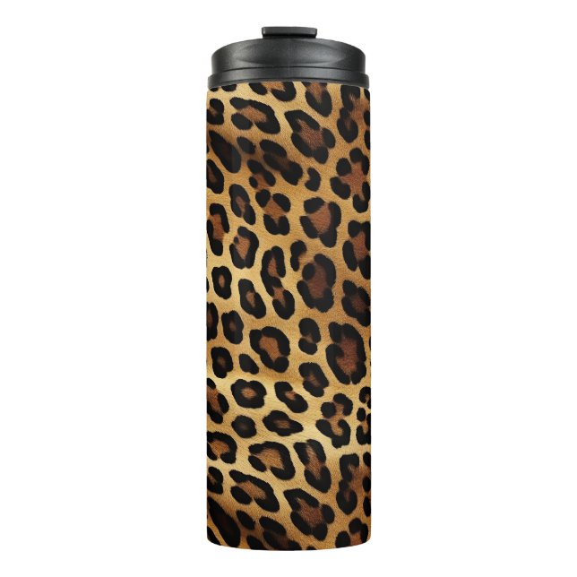 Gold Brown Black Leopard Animal Print Thermal Tumbler (Front)