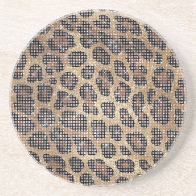 Gold Brown Black Leopard Animal Sparkle Coaster (Front)