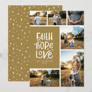 Gold Brown faith hope love multiple Photo Holiday Card