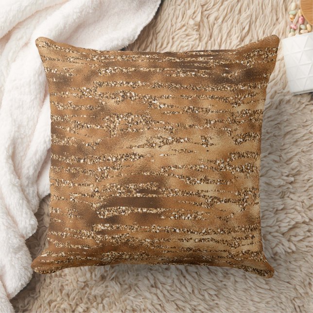 Gold Brown Glitter Stripes Cushion (Blanket)