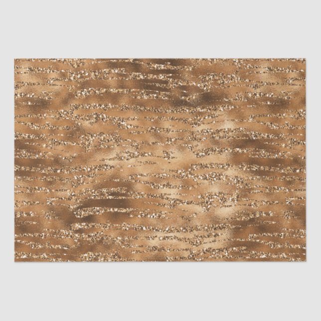 Gold Brown Glitter Stripes Tissue Paper (Front)
