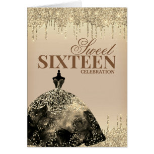 Gold Brown Glitter Sweet 16 Birthday Invitation