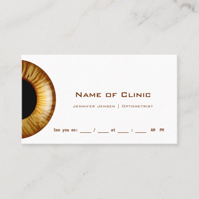 Gold Brown Iris Eye Exam Reminder Appointment Card (Front)