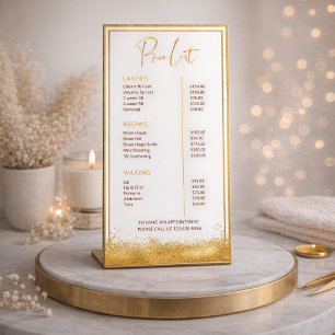 Gold & Brown Lash Tech Price List Luxury Beauty Pedestal Sign