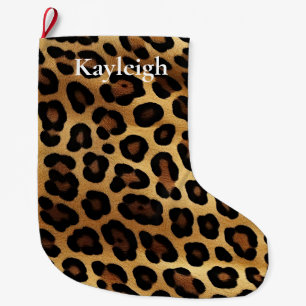 Gold Brown Leopard Animal print Large Christmas Stocking