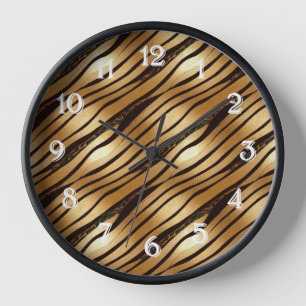 Gold Brown Leopard Animal Print Stripes Clock