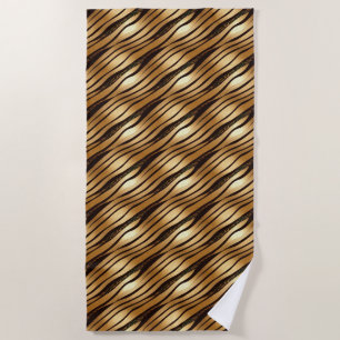 Gold Brown Leopard Print Stripes Beach Towel