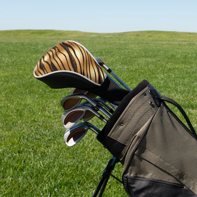 Gold Brown Leopard Print Stripes Golf Head Cover (In Situ)