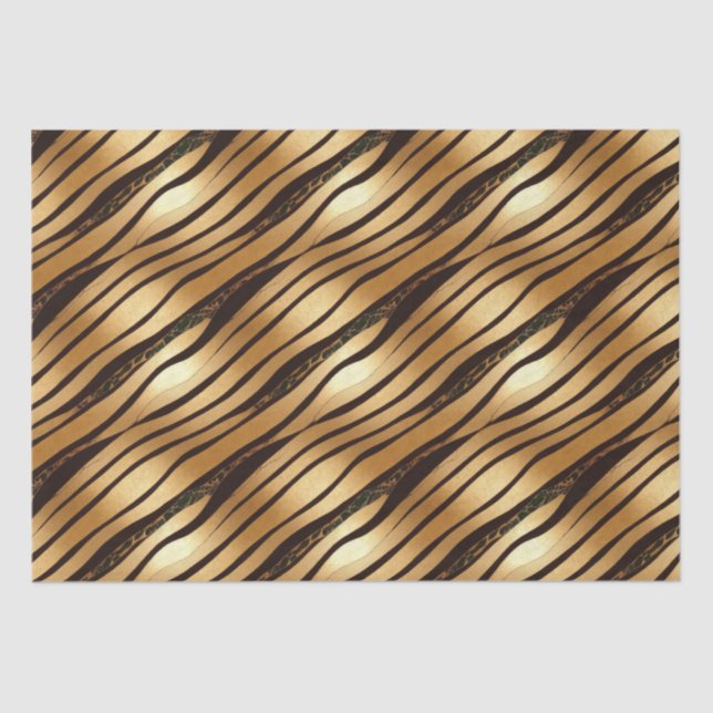 Gold Brown Leopard Print Stripes Tissue Paper (Front)