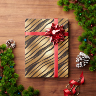 Gold Brown Leopard Print Stripes Wrapping Paper
