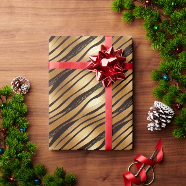 Gold Brown Leopard Print Stripes Wrapping Paper (Holiday Gift)