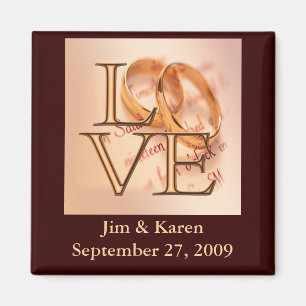Gold/Brown LOVE, Wedding Bands Save the Date Magnet
