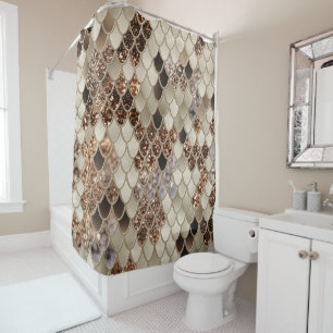 Gold Brown Mermaid Scales Glam #1 (Faux Glitter)  Shower Curtain
