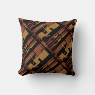 Gold Brown on Black Southwest Diagonal Large Tiles Cushion