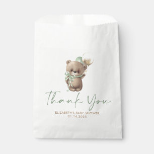 Gold Brown Sage Green Teddy Bear Baby Shower Favour Bag
