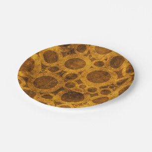 Gold Brown Steampunk Grunge Pattern Paper Plates