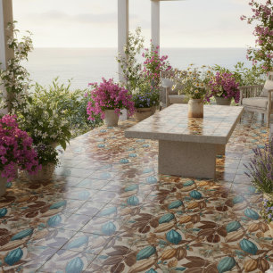 Gold Brown Turquoise Cacao Pattern Ceramic Tile