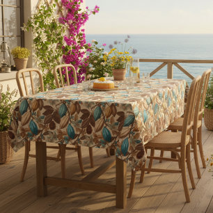 Gold Brown Turquoise Cacao Pattern Tablecloth