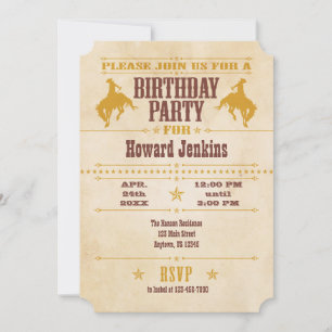 Gold Brown Vintage Cowboy Birthday Invitation