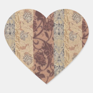 Gold Brown Vintage Flower Pattern Leaf Antique Art Heart Sticker