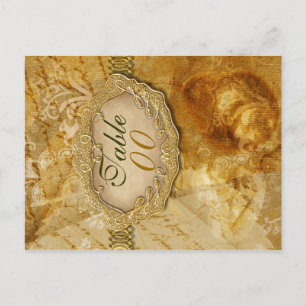 Gold brown vintage "table number" wedding postcard
