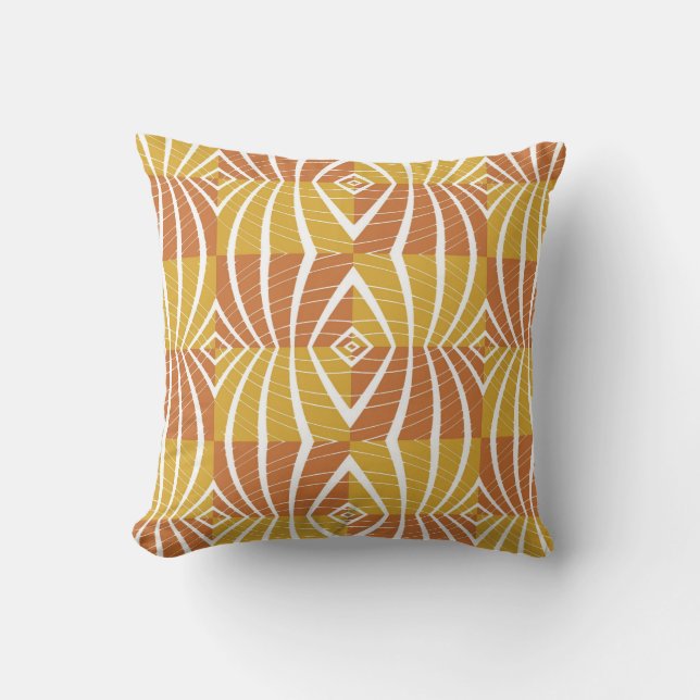 Gold Brown White Abstract Pattern Tribal Curves Cushion (Front)