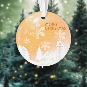 Gold Brown White Snow House Christmas New Year Ornament