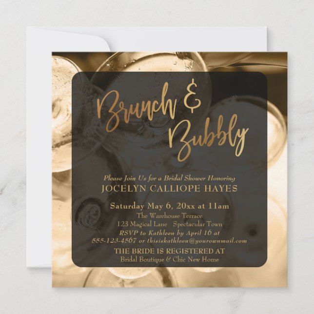 Gold Brunch & Bubbly Champagne Photo Invitation (Front)