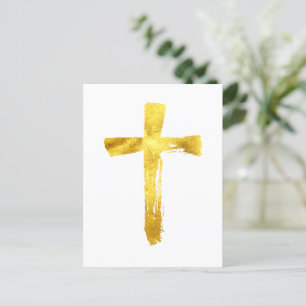 Gold Brush Cross - Christian God Jesus Crucifix Holiday Postcard