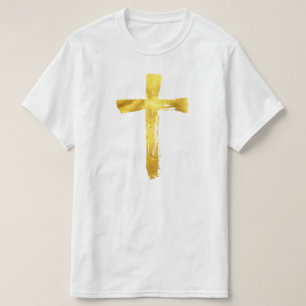 Gold Brush Cross - Christian Religious Crucifix T-Shirt