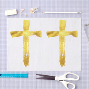 Gold Brush Cross - Elegant Christian Crucifix Big Tissue Paper