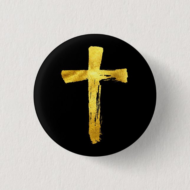 Gold Brush Cross - Modern Bold Artistic Crucifix 3 Cm Round Badge (Front)