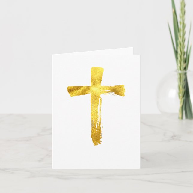 Gold Brush Cross - Modern Christian Crucifix Holiday Card (Front)