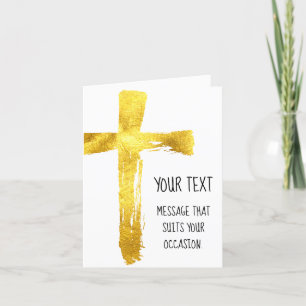 Gold Brush Cross - Modern Christian Crucifix Holiday Card