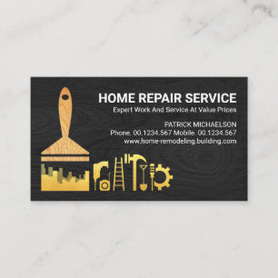 Gold Brush Handyman Tools On Wood Business Card