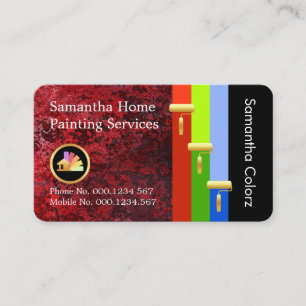Gold Brush Painting Paint Stripes On Red Grunge Business Card