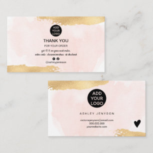 Gold brush pink watercolor logo order thank you business card